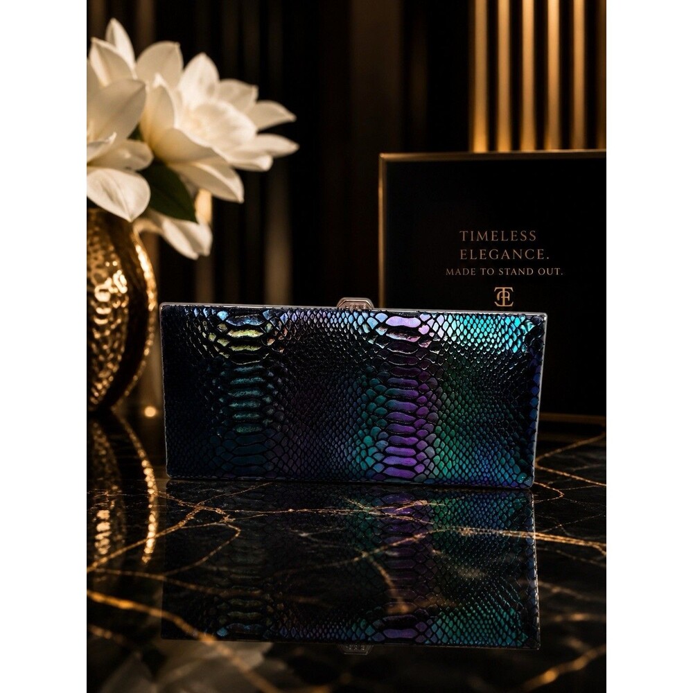 LODIS Palm Springs Multi Color Leather Ballet Frame Wallet Clutch 10” Snake